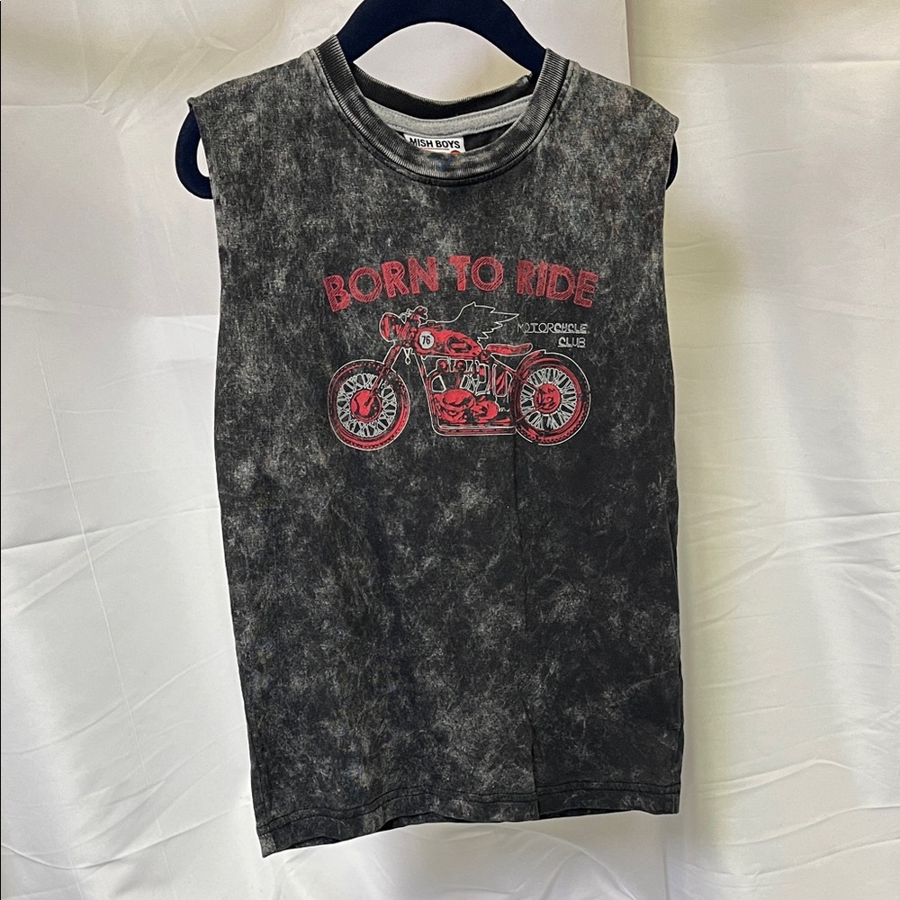 Mish boys Black Sleeveless Tank Top with Motorcycle Graphic size 5